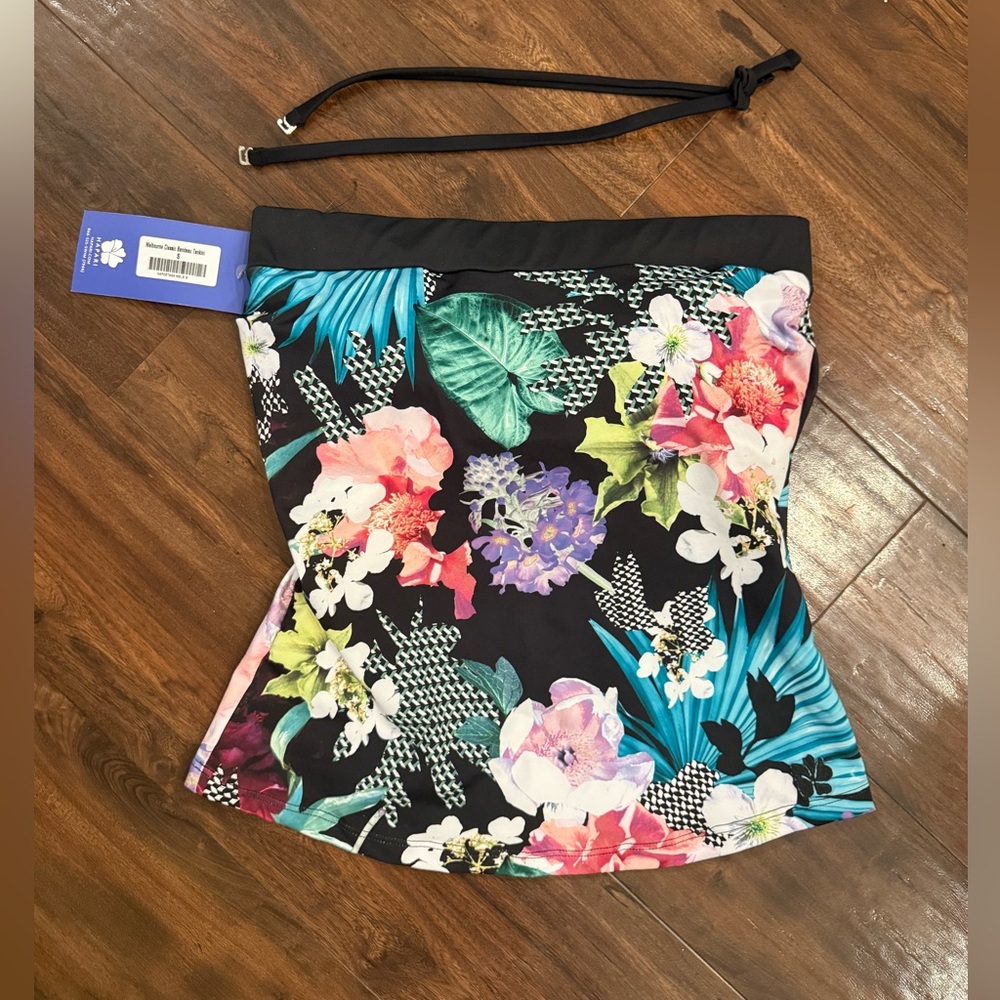 NWT Hapari Black and Multicolor floral Bandeau Tankini Top